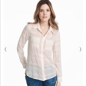 WHBM LONG-SLEEVE BUTTON-UP PLAID SHIRT - size 4